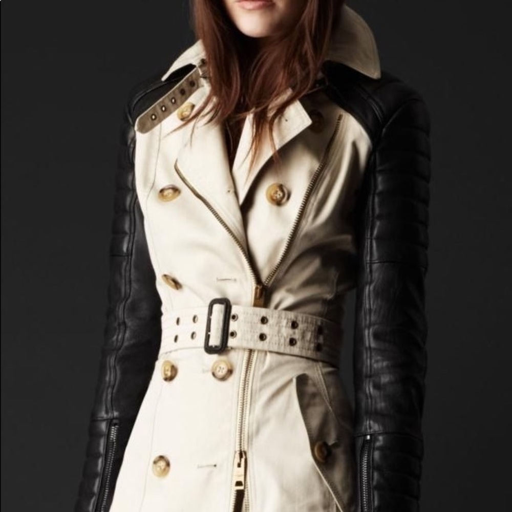 Burberry leather sleeve trench